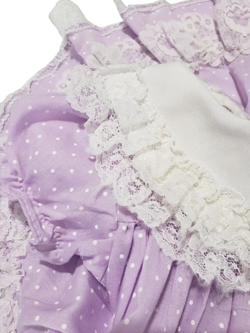 Vintage Jo Lene Purple Polka Dot Lace Tiered Circle Dress Party Frilly NB 0-6 M